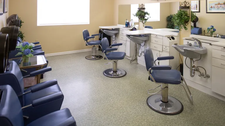 Hair salon chairs in the salon at Kingsway Village