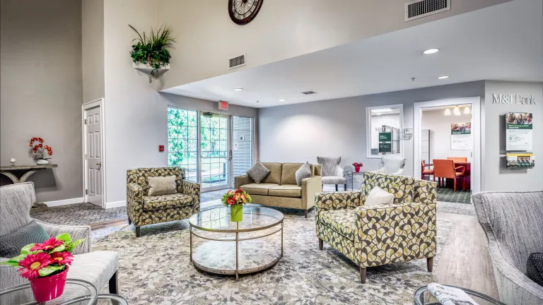 Interior lobby with M&T Bank Office at Kingsway Village Apartments