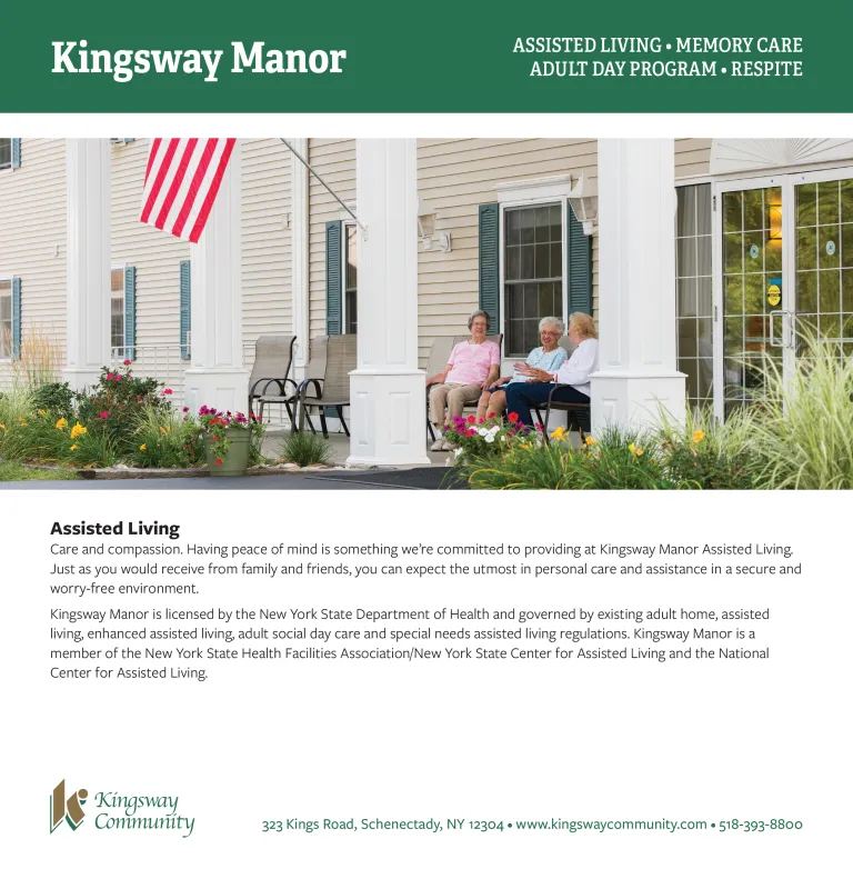 Brochure thumbnail for Kingsway Manor. The thumbnail shows text on the cover below an image, but it is not meant to be readable. 