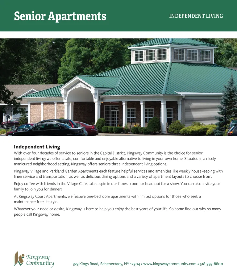 Thumbnail for the senior apartments brochure, featuring an image and some text on the front. The thumbnail is too small to allow the text to be readable. 