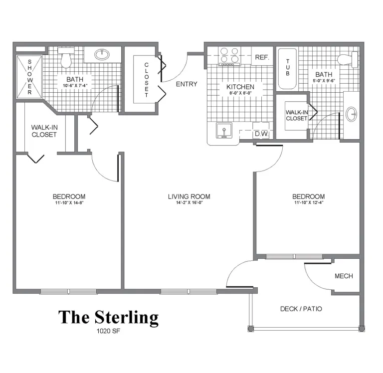 Floorplan for the Sterling suite at Kingsway Village
