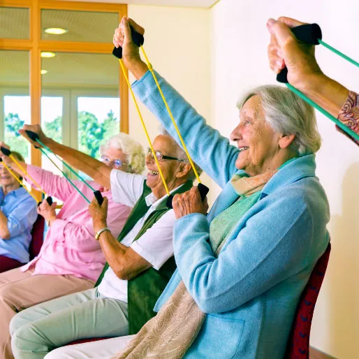 Seniors engaging in chair exercises