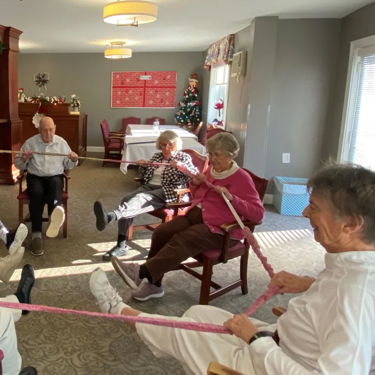 Group of residents practicing flexibility