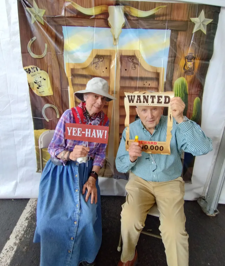 Two residents dressed up during a Western-themed event