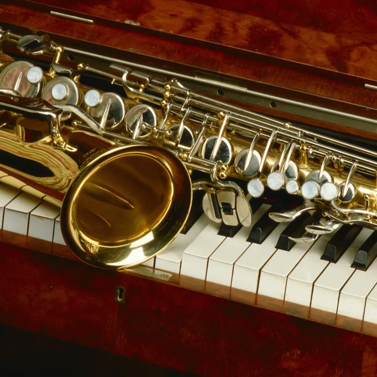 piano keys and saxophone